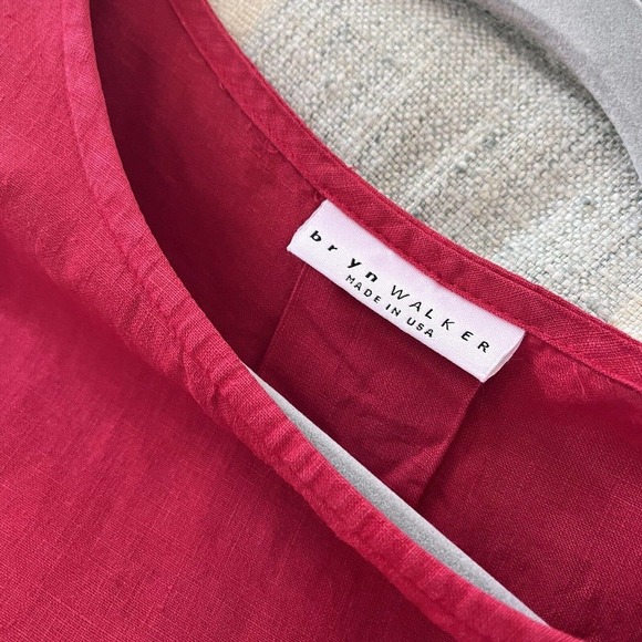 bryn Walker L Red 100% Linen Top Blouse Bell Sleeve Woven Lagenlook Minimalist - Picture 6 of 9